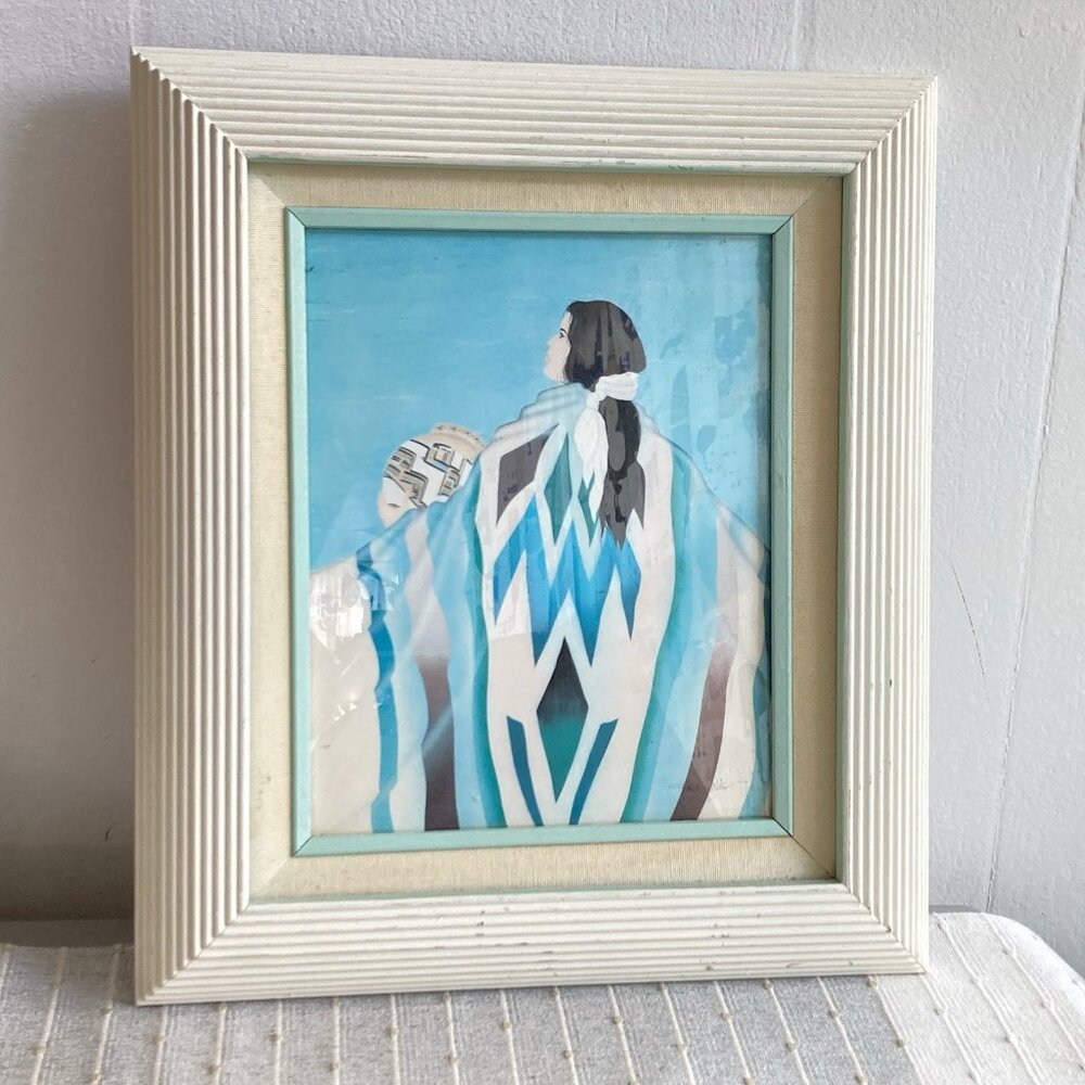 Vintage Native American Woman Wall Art Framed Picture Signed Diana Martin
